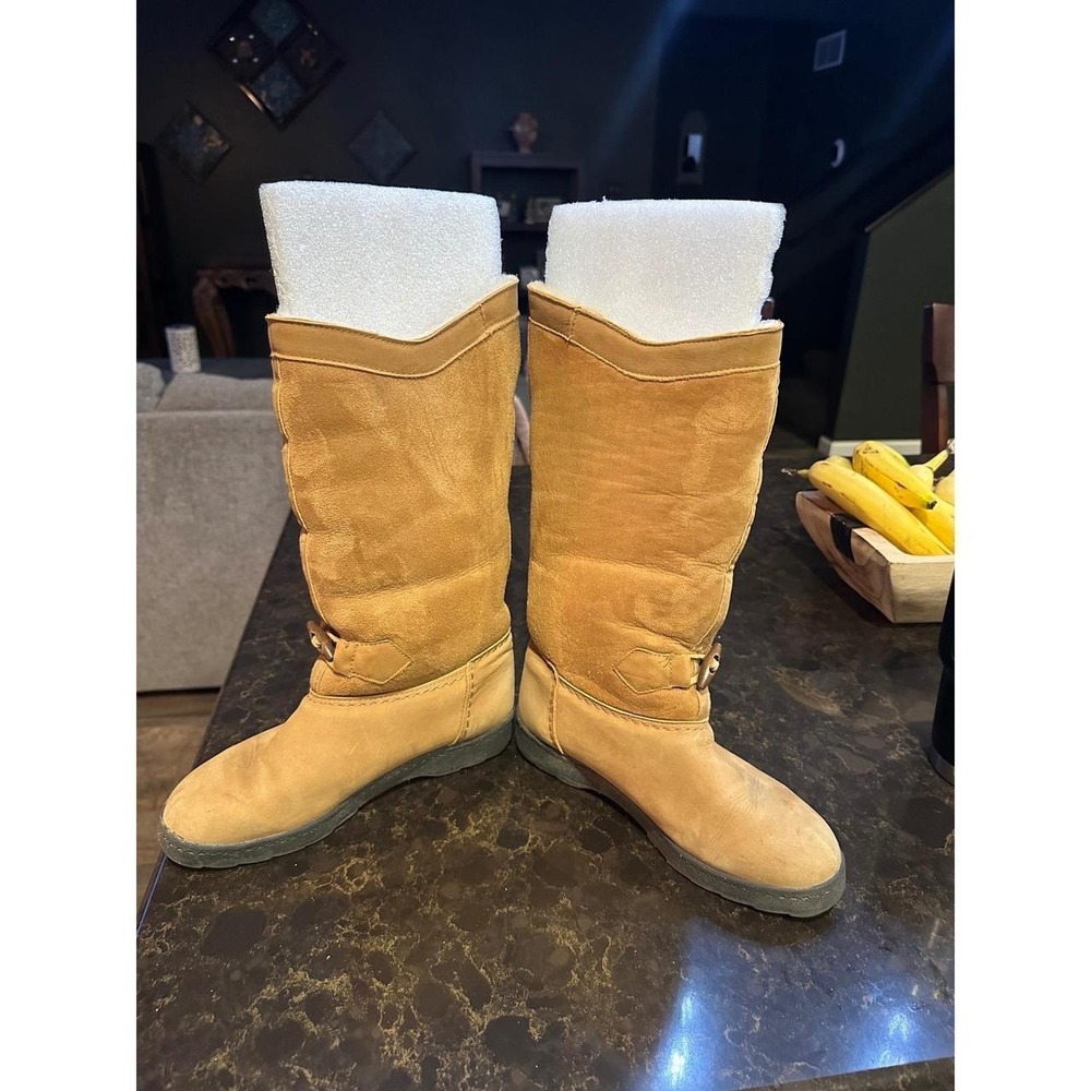 Vintage Sorel Kaufman Canada Women 7 Tan Suede Wool Lined Winter Boots Toggle